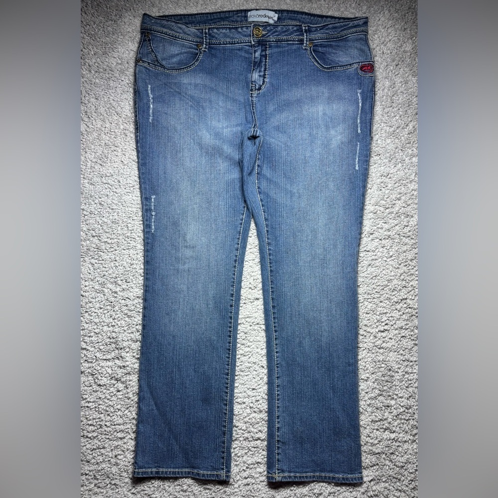 Ecko Jeans Womens 18 Mid Rise Skinny Big Stitch Embroidered Vintage Y2K Party